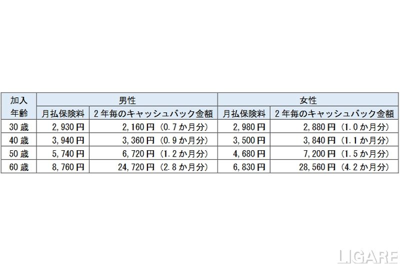 保険料・キャッシュバック金額例