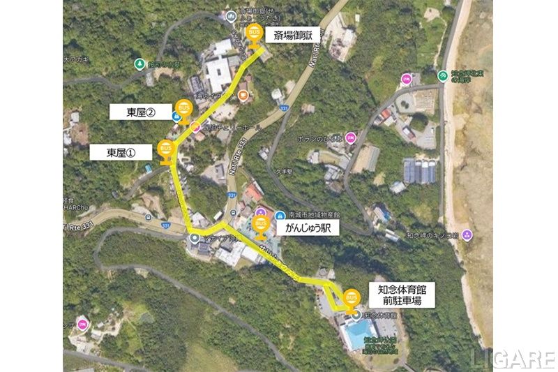 沖縄県南城市の自動運転実証ルート。世界遺産との間を結ぶ