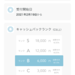 キャッシュバック手続の画面