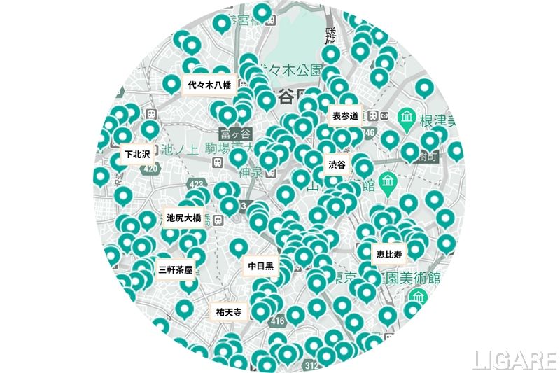 渋谷エリアのLUUPポートマップ<br>（2021年3月15日時点）